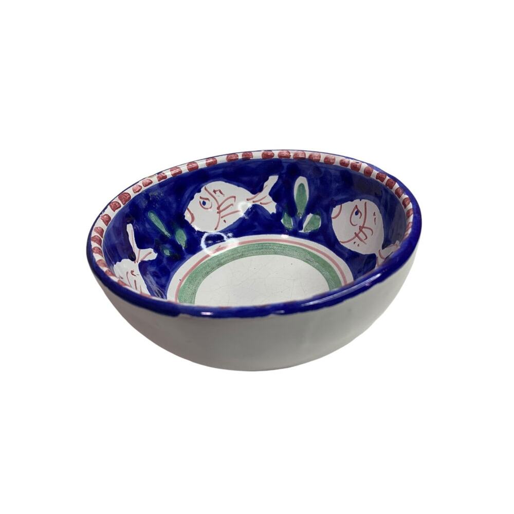 La Musa Vintage Italy Ceramic Fish Cereal Soup Bowl Repaired 6 Inch